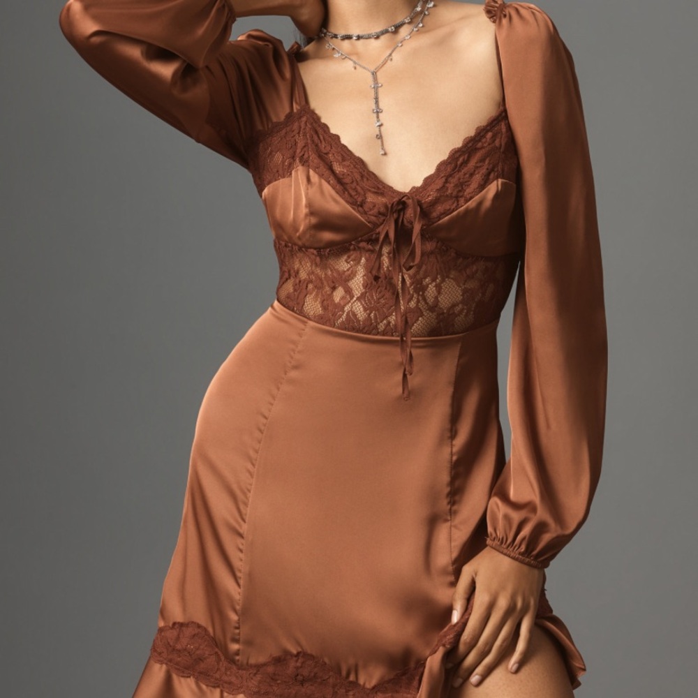By Anthropologie Silky Lace Mini Dress